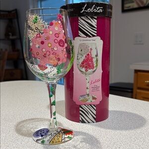 Lolita Festive Pink and Green Wine Glass